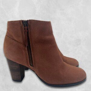 Cole Haan Grand OS Leather Ankle Boots with Block Heel Side Zipper Brown W 6.5B